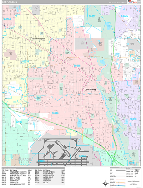 Des Plaines Wall Map